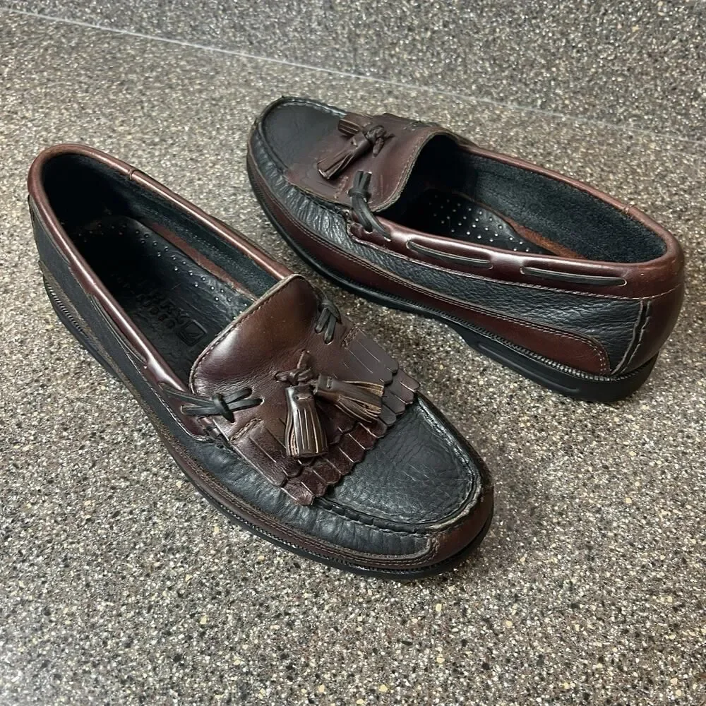 Sperry Top-Sider Men 8.5M Black/Brown Leather Loafer Comfort Casual Slip On Shoe